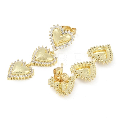 Rack Plating Heart Brass Pave Clear Cubic Zirconia Stud Earrings EJEW-Z059-05G-1