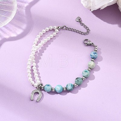 Brass Micro Pave Clear Cubic Zirconia Charm Bracelets BJEW-JB13748-01-1