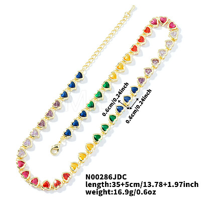 Brass Colorful Rhinestone Rainbow Heart Tennis Necklaces for Women WY6885-1-1
