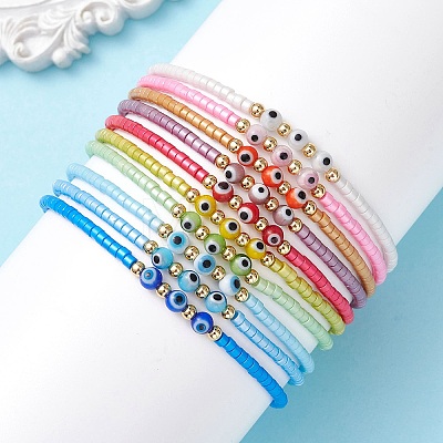 10Pcs 10 Colors Glass Seed Beads Stretch Bracelets BJEW-MZ00323-1