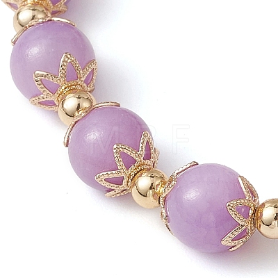 8.5mm Round Dyed Natural Yellow Jade & Brass Beaded Stretch Bracelets for Women BJEW-JB10716-1