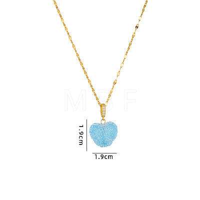 Druzy Glass Heart Pendant 304 Stainless Steel Dapped Chain Necklaces for Women WGB914E-02-1