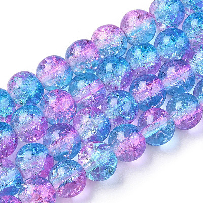 Two-Tone Crackle Baking Painted Transparent Glass Beads Strands X-CCG-T004-8mm-03-1