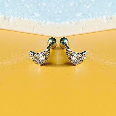 Angel Wing Heart 316L Surgical Stainless Steel Pave Cubic Zirconia Tongue Rings FS-WG901EE-02-1