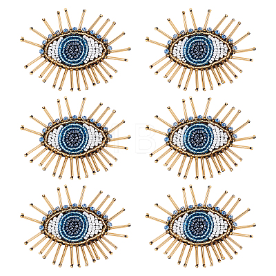 AHADEMAKER 6Pcs Handcrafted Glass Seed Beaded Evil Eye Sew on Patches DIY-GA0003-30-1
