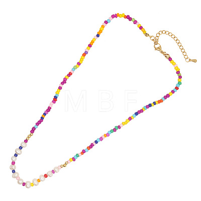 Bohemian Handmade Candy Color Resin and Potato Imitation Pearl Beaded Nsecklaces with Brass Chain for Women WG2740-1-1