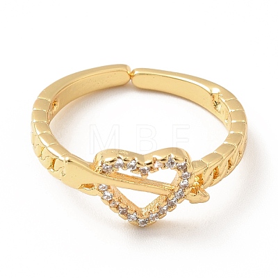 Cubic Zirconia Heart with Arrow Open Cuff Ring RJEW-H101-01G-1