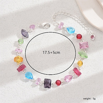 Brass Colorful Cubic Zirconia Chain Bracelets for Women LP5604-1