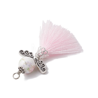 Porcelain Beaded with Polycotton Tassel Big Pendants PALLOY-JF02986-03-1