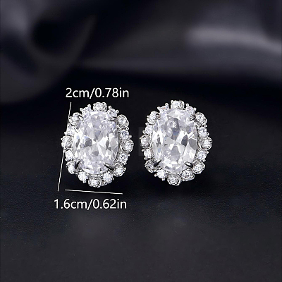 Brass Micro Pave Cubic Zirconia Oval Stud Earrings for Women QP4934-5-1