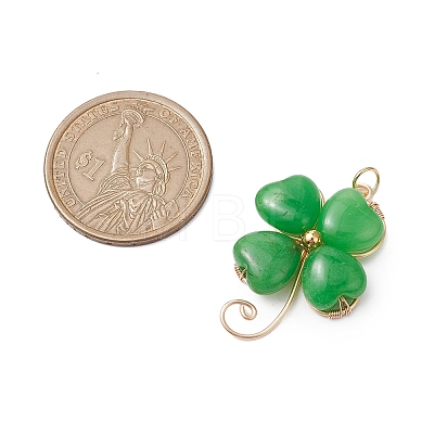 Dyed Natural Malaysia Jade Copper Wire Wrapped Shamrock Pendants PALLOY-JF02972-02-1