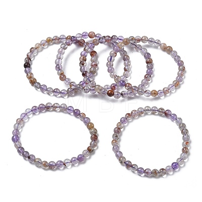 Natural Lodolite Quartz Round Beads Stretch Bracelets for Women BJEW-Z158-03K-04-1