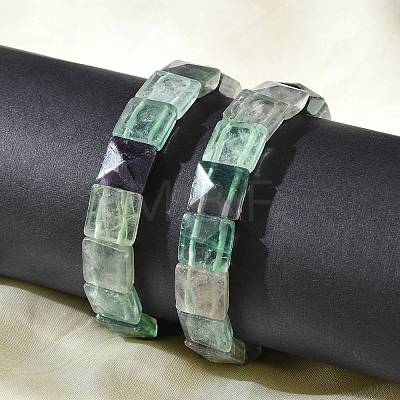 Square Natural Fluorite Beads Stretch Bracelets for Women Men BJEW-C097-06L-1