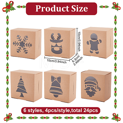 24Pcs 6 Styles Christmas Theme Folding Kraft Paper Cardboard Jewelry Gift Boxes CON-BC0007-08-1