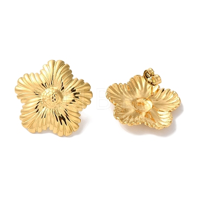 Textured Flower Ion Plating(IP) 304 Stainless Steel Stud Earrings for Women EJEW-L287-030G-1