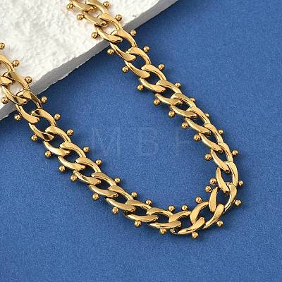 304 Stainless Steel Ball Tassel Cuban Link Chain Necklaces NJEW-K249-22G-1