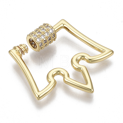 Brass Micro Pave Clear Cubic Zirconia Screw Carabiner Lock Charms ZIRC-T013-04G-NF-1