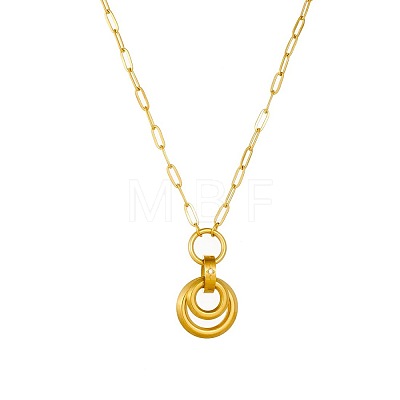 304 Stainless Steel Duo Ring Pendant Paperclip Chain Necklaces for Women WG87DD9-01-1
