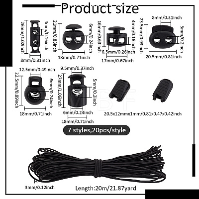   140Pcs 7 Styles Plastic Spring Cord Locks FIND-PH0018-25-1