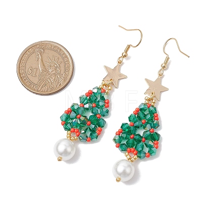 Glass Seed & Glass Pearl Beads Tree Dangle Earrings EJEW-MZ00276-02-1