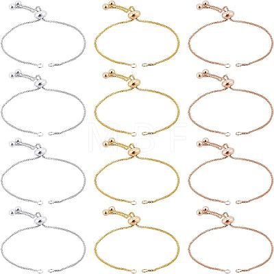  12Pcs 3 Colors Brass Box Chain Slider Bracelet Making KK-NB0001-79-1