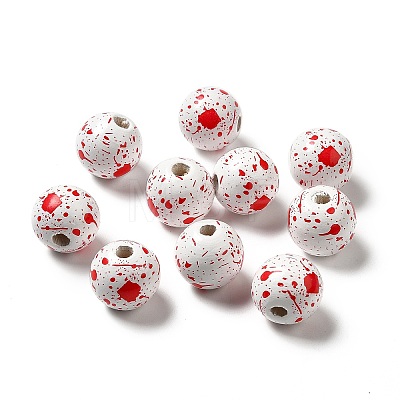 Halloween Theme Printed Natural Wooden Beads WOOD-L020-C02-1