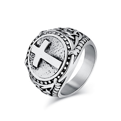 Stainless Steel Cross Signet Rings PW-WG22383-03-1