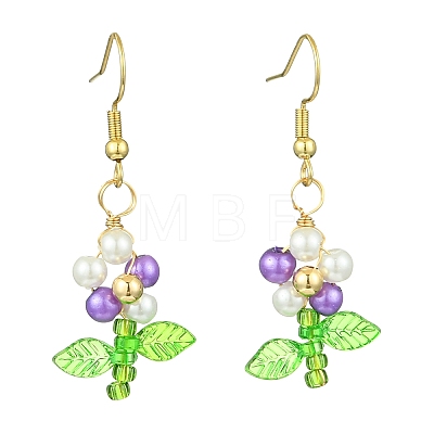 Glass Pearl & Acrylic Dangle Earrings EJEW-JE06325-02-1