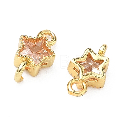 Brass Pave Cubic Zirconia Star Connector Charms KK-P348-08G-04-1