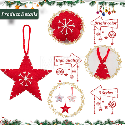 6Pcs 3 Colors Star with Snowflake Felt Fabric Pendant Decoration HJEW-CP0001-09-1