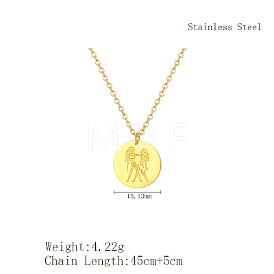 Stylish Stainless Steel Flat Round Gemini Zodiac Pendant Necklaces for Women's Daily Wear UA3158-1-1