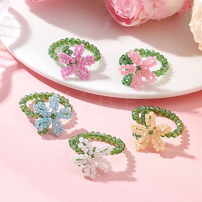5Pcs Glass Seed Finger Rings for Women RJEW-JR01018-1