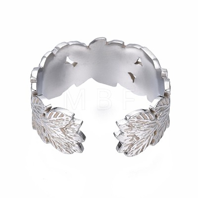 304 Stainless Steel Leaf Wrap Open Cuff Ring RJEW-T023-27P-1