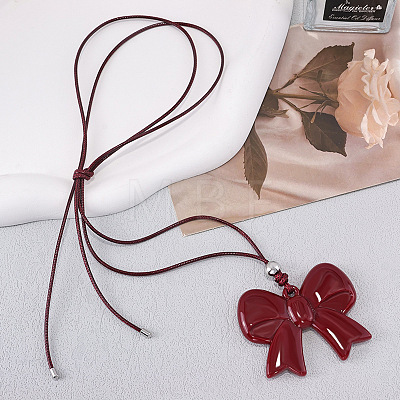 Resin Bowknot Pendant Adjustable Black Waxed Cord Necklaces for Women FS-WGD44B6-02-1