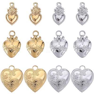 12Pcs 6 Styles Ion Plating(IP) 304 Stainless Steel Charms STAS-SC0008-82-1