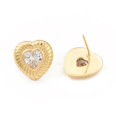 Clear Cubic Zirconia Heart Stud Earrings EJEW-L231-69G-1
