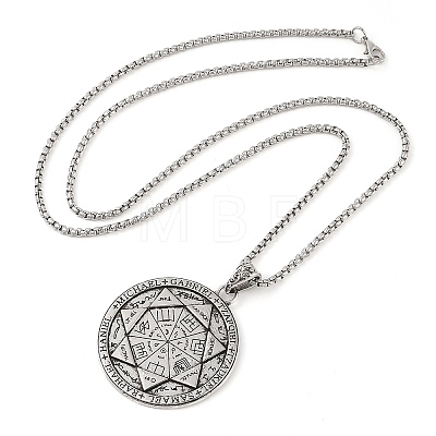 Alloy Seal 7 Archangels Flat Round Pendant Necklaces NJEW-P316-04AS-1