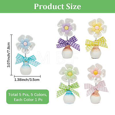 5Pcs 5 Colors Cute Plastic Shaking Head Flower Ornament AJEW-CN0006-02-1