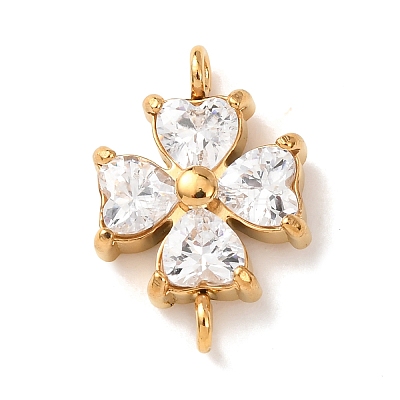 304 Stainless Steel Pave Cubic Zirconia Flower Links Connector Charms STAS-T026-03A-02G-1