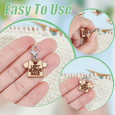 13Pcs 13 Style T-shirt Direction Guide Wood Pendant Locking Stitch Markers HJEW-AB00648-1