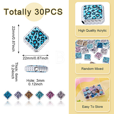 30Pcs UV Plating Printed Opaque Acrylic Beads OACR-TA0001-73C-1