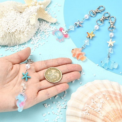 ABS Plastic Imitation Pearl & Synthetic Turquoise & Resin Pendant Decorations HJEW-YW00313-01-1