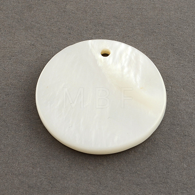 Flat Round Sea Shell Pendants SSHEL-R025-20mm-1