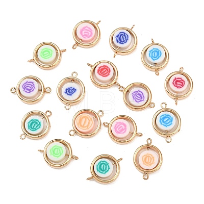 CCB Plastic Frame with Polymer Clay Flower Beads Flat Round Links Connector Charms KK-D103-10E-G-1