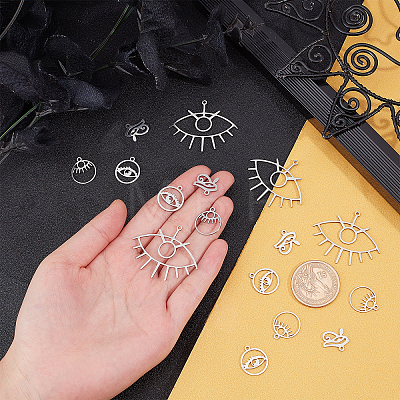 16Pcs 4 Style 201 Stainless Steel Laser Cut Pendants STAS-UN0028-97-1