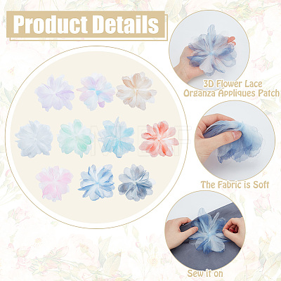 10Pcs 10 Colors Organza Flower Ornament Accessories DIY-FG0006-45-1