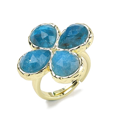 Natural Apatite Faceted Adjustable Finger Rings for Women RJEW-A092-01G-08-1