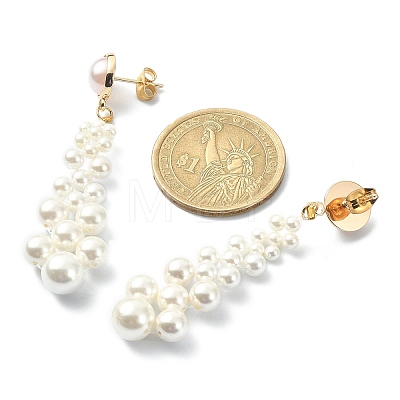 Shell Pearl Beaded Teardrop Dangle Stud Earrings EJEW-TA00241-1