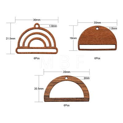 18Pcs 3 Style Walnut Wood Pendants WOOD-LS0001-43-1