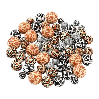 70Pcs 7 Style Printed Natural Wooden Beads WOOD-LS0001-44-1